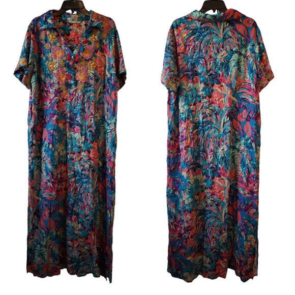 Soft Surroundings, Florence Tropicana, Floral Embroider Tassel Maxi Shirt Dress - Picture 2 of 7
